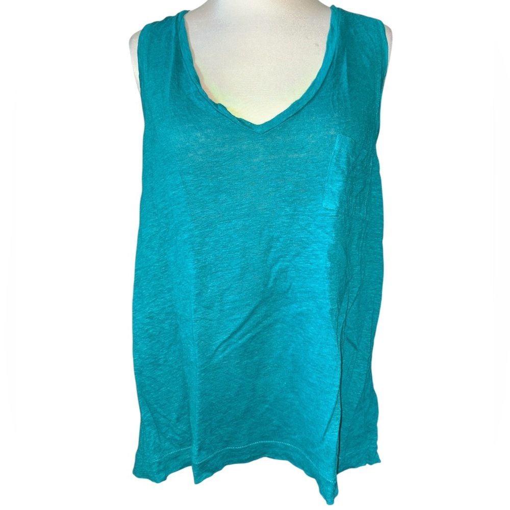 J. Crew blouse sleeveless-wide straps deep V-neckline 100% linen size large